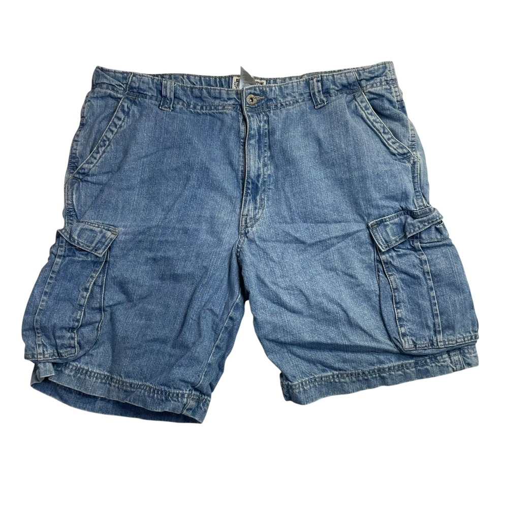 Route 66 Mens Cargo Denim Shorts Blue Light Wash Size 38 Cotton Utility 3007